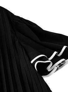 DreamSkyne Váy xếp ly sọc thanh lịch mùa hè cho nữ cỡ lớn - màu đen - Xem 7