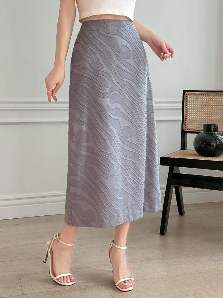 Women's Elegant Plain Texture V-Neck Jacket & A-Line Skirt Suit Set Business Attire