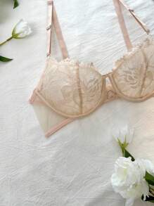 DelicateAllure Lencería De Encaje Floral Con Aros