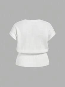 SHEIN MOD Plus Size Batwing Loose Fit Knitted Sweater - White - View 2