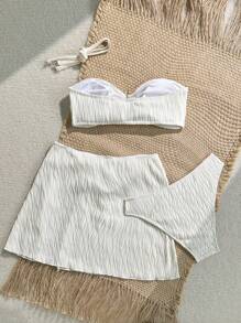 Soleia Women's Summer Beach Starfish Decor Bandeau Sexy Bikini Set With Cover Up Skirt - White - View 2