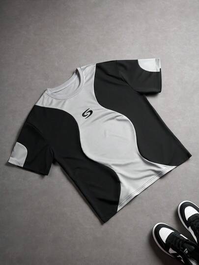 Manfinity EMRG 年轻男士休闲拼色图案 T 恤，适合男朋友、情侣、居家、休闲派对，男士图案 T 恤，男士衬衫，Manifinity 男士衬衫