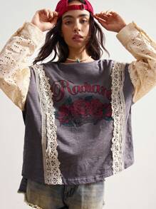 Bohemela 波西米亚风休闲刺绣拼布玫瑰印花圆领T恤女款