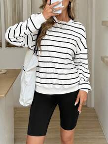 SHEIN LUNE Bộ 2 áo nỉ kẻ sọc rộng rãi và quần legging bó cho nữ, trang phục thể thao mặc thường ngày, trang phục mùa thu cho nữ, quần áo mùa thu - Nhiều màu - Xem 3