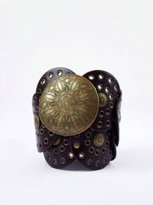 MUSERA PU Studded Circle Buckle Belt Western Festival - Coffee Brown - View 2