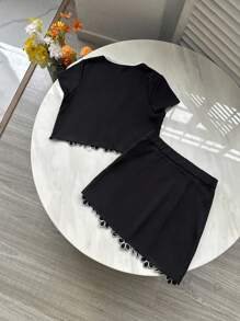 TrendSteals 女士日常两件套服装，女士夏季服装，女士服装，夏季服装，女士夏季衬衫，女士两件套服装，休闲装，女士度假服装，两件套夏季套装，度假服装，波西米亚风格服装 - 黑與白 - 查看 2