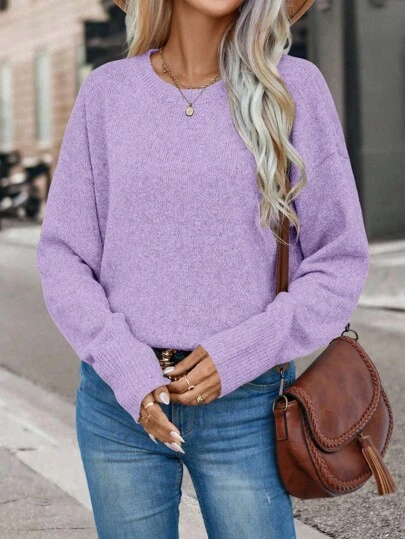 EMERY ROSE Casual Everyday Versatile Loose Simple Solid Color Long Sleeve Pullover Sweater Knit Pullover Fall Winter