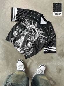 Manfinity Streetrush Camiseta casual de verano para hombre con cuello en V y estampado de letras de manga corta