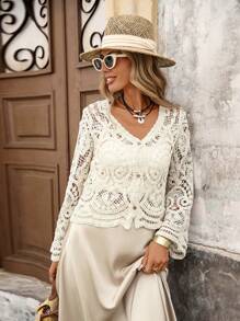 Brillora Cardigan casual traforato all'uncinetto per le vacanze