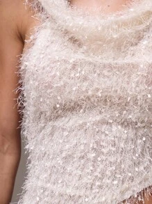 MUSERA Knitted Hooded Racer Asymmetrical Hem Textured Fluffy Top Festival Concert Rave Club Sexy Going Out Tops Club Fall Spring Summer Holiday - White - View 6