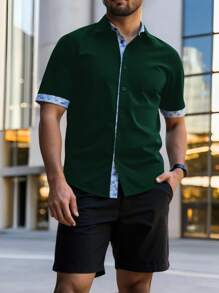 Manfinity Homme Camisa informal de talla grande para hombres, con bloque de color y parches, para el verano