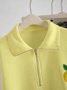 INAWLY Women's Half Open Neck Sweatshirt, Yellow Embroidered Lemon - Yellow - View 6