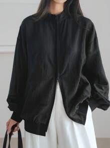 Dazy-Less Chaqueta de gasa de unicolor holgada de mujer para primavera/verano, cárdigan ligero para uso en la oficina, ropa de otoño
