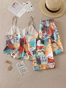 Set de 2 piezas de ropa interior y pantalones con estampado de búho minimalista de moda para adolescentes - Rojo - Ver 2