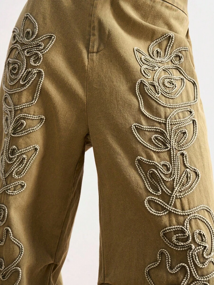 Bohemela 波西米亚风复古休闲度假风格 3D 刺绣宽松腰带抽绳阔腿女裤