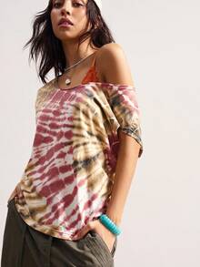 Bohemela 针织扎染圆领蝙蝠袖宽松常规波西米亚风女式 T 恤 - 彩色 - 查看 4