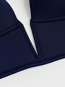 SHEIN 1pc Women's Solid Color Sexy Deep V-Neck Backless Bra - Navy Blue - View 8
