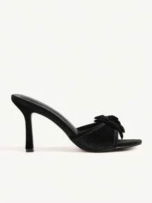 SHEIN X Belle Mariano CUCCOO CHICEST 黑色天鹅绒花朵法式时尚优雅浪漫下午茶派对尖头穆勒高跟凉鞋女士 - 黑色 - 查看 7