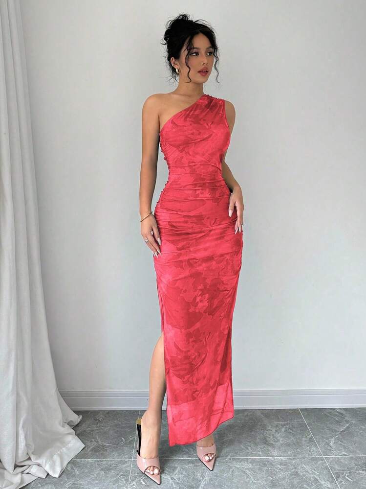 Selianne 女式无袖花卉印花侧开衩时尚修身度假长裙女装 - 粉色 - 查看 6