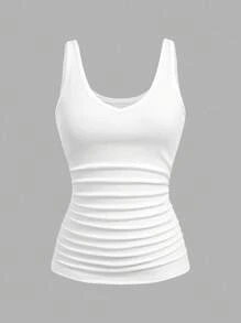 Slaydiva 2 件装女式休闲百搭 V 领罗纹背心，白色 + 灰色，2025 年夏季