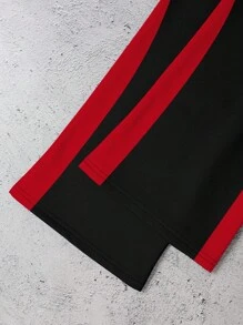 Manfinity Dauomo Men's Casual Contrast Color Patchwork Letter Print Drawstring Waist Sweatpants, For Rave, Emo - Black - View 5