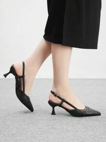 CUCCOO BIZCHIC 女士尖头小猫跟黑色后带舒适百搭日常通勤办公室女士高跟穆勒鞋 - 黑色 - 查看 7