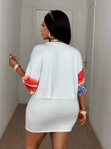 Maweii Plus Size Women 2pcs Set Letter Print Short Sleeve Top And Bodycon Mini Skirt Casual Sports Street Outfit