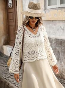 Brillora Cardigan casual traforato all'uncinetto per le vacanze