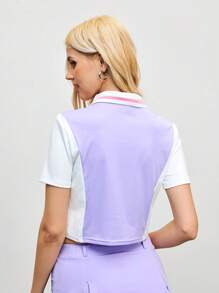 SHEIN Sports 女式撞色数字印花短袖运动 Polo 衫 - 彩色 - 查看 2