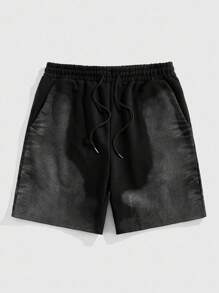 ROMWE MEN Street Life Men's Color Block Round Neck Short Sleeve T-Shirt & Drawstring Waist Shorts Set - Black - View 8