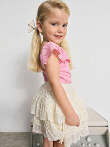 Maija Kids Maija Kids 舒適可愛少女杏色聚酯纖維分層荷葉邊裙，適合日常穿著 - 杏色 - 查看 5