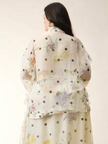 Anewsta Plus Size Elegant Polka Dot Ruffle Trim Casual Shirt