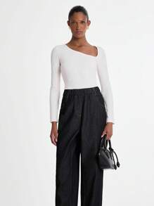 Daynim 女士休闲通勤洗水牛仔裤阔腿牛仔裤喇叭牛仔裤女士牛仔裤喇叭裤高腰牛仔裤 - 黑色 - 查看 5