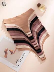 SHEIN 12pcs Assorted Invisible No-Show Thong Panties For Women, Suitable For Bridal Gowns And Dresses - Multicolor - View 5