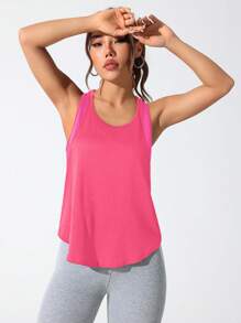 SHEIN Sovereign Charm Débardeur d'été de sport à col rond ample avec impression de lettre et couleur contrastée, sans manches - Rose vif - Voir 5