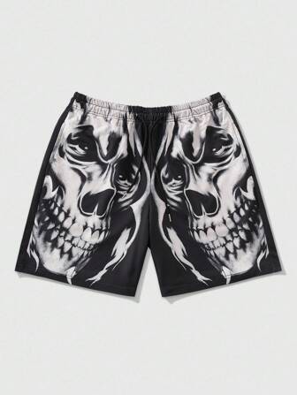 Gothic Style Skull Print Shorts: Unleash Your Rebellious Streetwear Vibe, Halloween