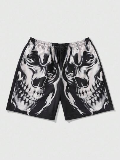 Gothic Style Skull Print Shorts: Unleash Your Rebellious Streetwear Vibe, Halloween