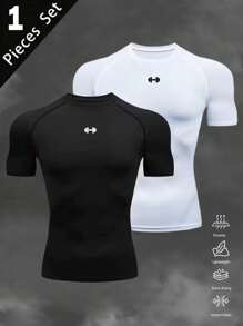 Manfinity Sport Corelite 男式杠铃印花插肩短袖休闲健身运动T恤修身圆领衬衫