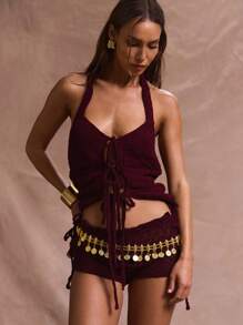 MUSERA Embellished Coin Detail Belt Summer Cute Fun For Festival Party - Gold - View 1