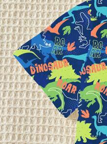 2pcs Young Boy Dinosaur Patchwork Print Short Sleeve T-Shirt And Shorts Set, Summer Outfit