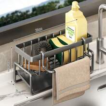 Multi-Functional Sink Drain Rack Dishwashing Liquid Sponge Rag Rack Kitchen Utensils Drain Wire Ball Sink Dishwashing Cloth Storage Rack Upgraded Carbon Steel The Kitchen Shelf Sink Wipes And A Rag Of The Carbon Steel Faucet, Wash The Bowl Clean Steel Wire Ball Storage Shelf Artifact Back To School - Multicolor - View 11