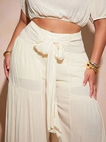 Vixey Plus Size Shirred Bowknot High Waist Tiered Pants, Beach Outfits For Woman, Beach Vacation Outfits, Beach Essentials