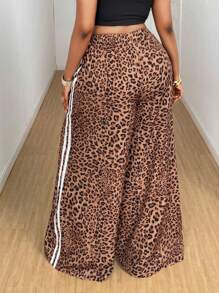 Maweii Quần ống đứng in họa tiết da báo cỡ lớn cho nữ, màu tương phản, cạp chun, thắt nơ, thiết kế thời trang, đa năng, hàng mới 2025 - Nhiều màu - Xem 2