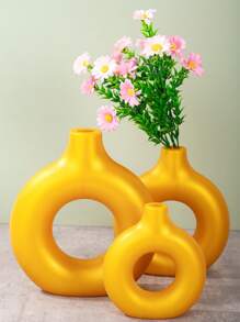 SHEIN 1 pezzo Vaso da fiori circolare in plastica gialla a forma di ciambella, Vasi modulari, Vasi in plastica, Stile minimalista boho, Centrotavola decorativo per soggiorno, camera da letto, ufficio, matrimonio, festa, decorazione per la casa, Vaso da fiori, Centrotavola, Decorazione da tavolo, Regali per compleanni e lauree
