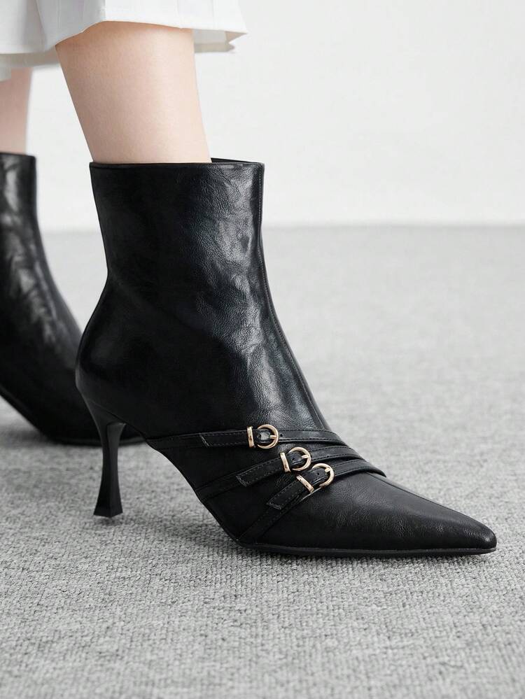 CUCCOO BIZCHIC Women's Fashion Black Pointed Toe High Heel Ankle Boots