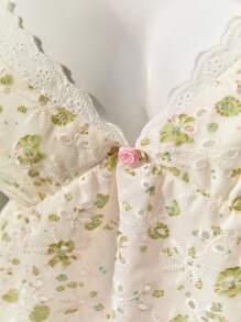 Elamini Áo hai dây buộc dây phía trước, cổ yếm, hở lưng, họa tiết hoa hồng màu hồng, thêu ren, kiểu dáng gợi cảm, thích hợp cho mùa xuân/hè. - Nhiều màu - Xem 6