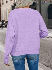 EMERY ROSE Casual Everyday Versatile Loose Simple Solid Color Long Sleeve Pullover Sweater Knit Pullover Fall Winter - Mauve Purple - View 2