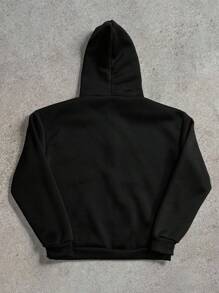 PAVTROS Manfinity Streetrush 男士街头风流行款 INS 同款基础款双口袋双拉链保暖内衬卫衣，休闲服饰，男友/老公礼物，周年纪念礼物，黑色拉链连帽衫，秋冬款 - 黑色 - 查看 2