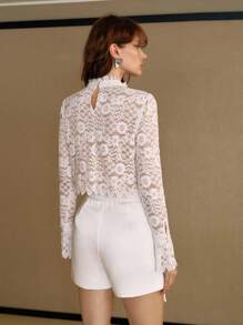 MOTF PREMIUM LACE SHEER TOP & BOW DETAIL SHORTS OUTFIT - White - View 3