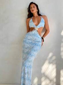 Aloruh 贝壳边露背挂脖长裙 - 彩色 - 查看 7